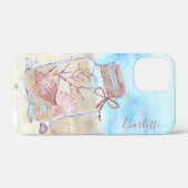 Waterverf Beach Seashells Persoonlijke naam Case-Mate iPhone Case (Achterkant (horizontaal))