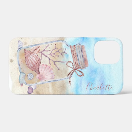 Waterverf Beach Seashells Persoonlijke naam Case-Mate iPhone Case (Achterkant (horizontaal))
