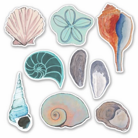 Waterverf Beach Seashells Variant Sticker (Voorkant)