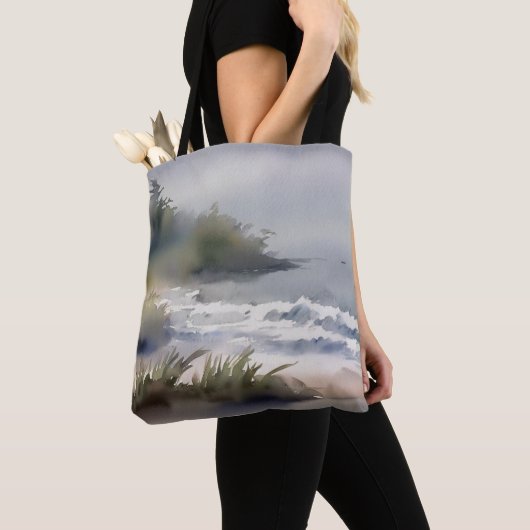 Waterverf Beach Seashore Modern Tote Bag (Dichtbij)
