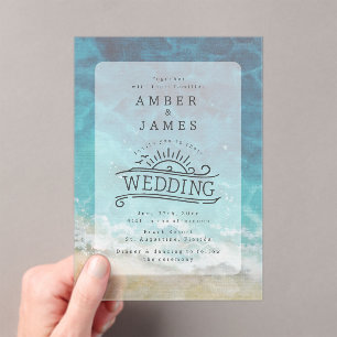 Waterverf Beach Shore Line Art Wedding Acryl Uitnodigingen