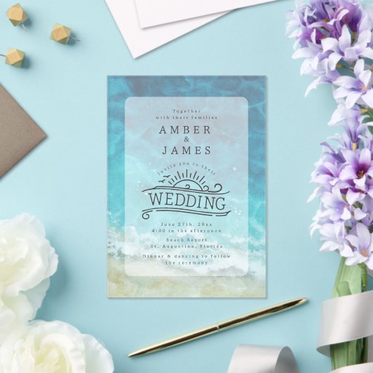 Waterverf Beach Shore Line Art Wedding Acryl Uitnodigingen (Insitu (Huwelijk))