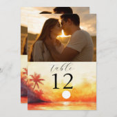 Waterverf Beach Sinaasappel Sunset Foto Tafelnumme Kaart (Voorkant / Achterkant)