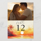 Waterverf Beach Sinaasappel Sunset Foto Tafelnumme Kaart (Voorkant)