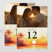 Waterverf Beach Sinaasappel Sunset Foto Tafelnumme Kaart (Voorkant / Achterkant)