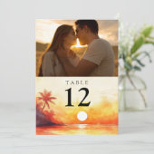 Waterverf Beach Sinaasappel Sunset Foto Tafelnumme Kaart (Staand voorkant)