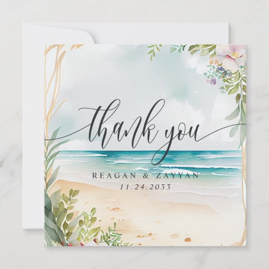 Waterverf Beach Summer Wedding Bedankkaart (Voorkant)