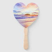 Waterverf Beach Sunrise Weddenschap Handwaaier (Achterkant)