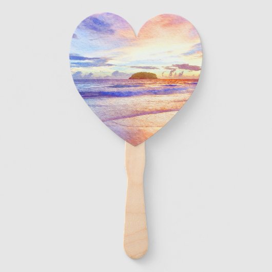 Waterverf Beach Sunrise Weddenschap Handwaaier (Achterkant)