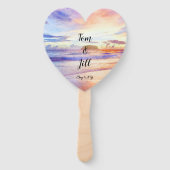 Waterverf Beach Sunrise Weddenschap Handwaaier (Voorkant)