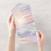 Waterverf Beach Sunset Alles in een bruiloft uitno All In One Uitnodiging (Afscheurbaar)