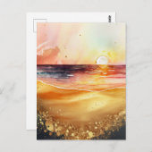 Waterverf Beach Sunset Briefkaart (Voorkant / Achterkant)