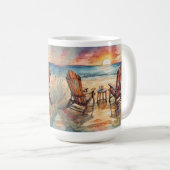 Waterverf Beach Sunset Coffee Mok, Ocean Waves Koffiemok (Voorkant rechts)