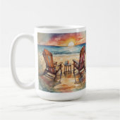 Waterverf Beach Sunset Coffee Mok, Ocean Waves Koffiemok (Links)