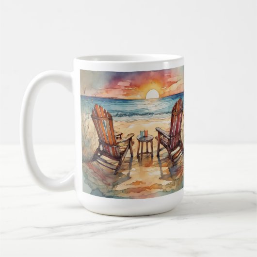 Waterverf Beach Sunset Coffee Mok, Ocean Waves Koffiemok (Links)