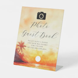 Waterverf Beach Sunset Foto Gastenboek Trouwen Reclamebord Met Voetstuk