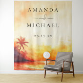 Waterverf Beach Sunset Huwelijksfoto Achtergrond Wandkleed (In situ)