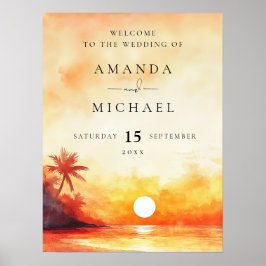 Waterverf Beach Sunset Wedding Welkomstbord Poster
