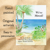 Waterverf Beach Tropisch We hebben ons verplaatst Aankondigingskaart