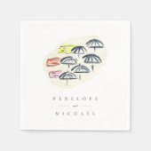 Waterverf Beach Umbrellas Wedding Napkins Servet (Voorkant)