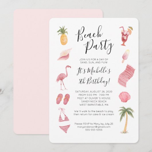 Waterverf Beach Verjaardagsfeestje Kaart (Voorkant / Achterkant)