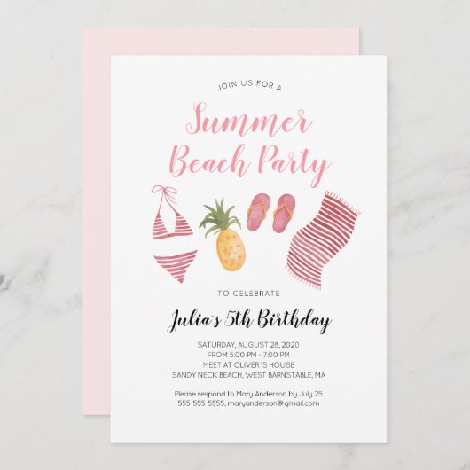 Waterverf Beach Verjaardagsfeestuitnodiging Kaart (Voorkant / Achterkant)