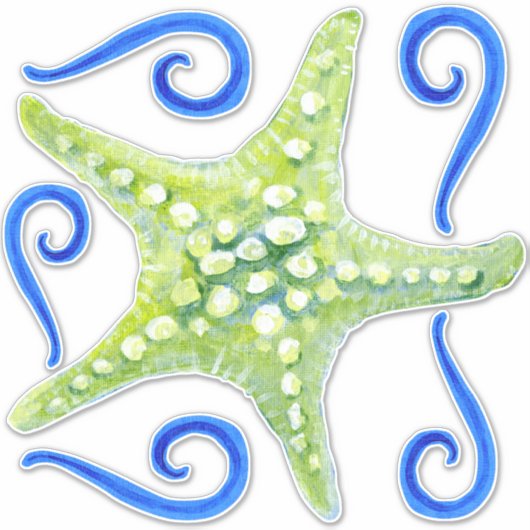 Waterverf Beach Wave wervelt groene zeesterren kun Sticker (Voorkant)
