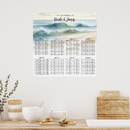 Waterverf Beach Waves Bruiloft Zitkaarten Poster (Keuken)