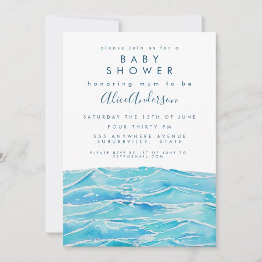 Waterverf Beach Waves Coast Peninsula Baby shower Kaart (Voorkant)