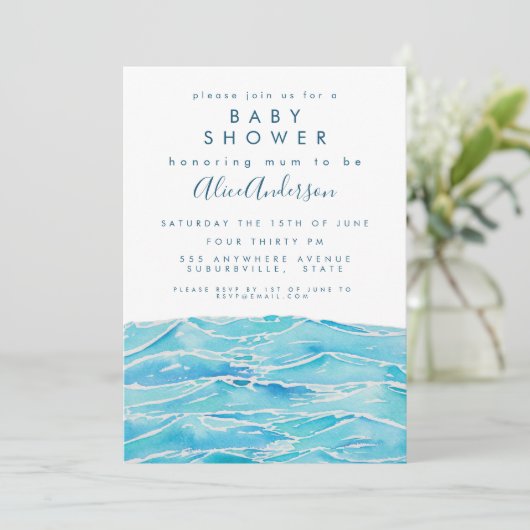 Waterverf Beach Waves Coast Peninsula Baby shower Kaart (Staand voorkant)
