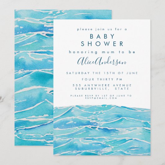Waterverf Beach Waves Coast Peninsula Baby shower Kaart (Voorkant / Achterkant)