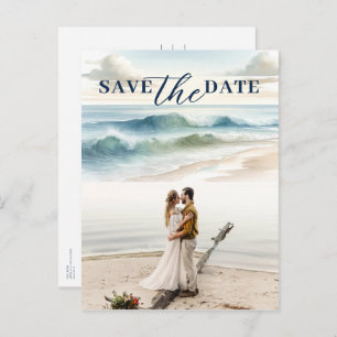 Waterverf Beach Waves Coastal Save the Date Aankondigingskaart