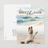 Waterverf Beach Waves Coastal Save the Date Aankondigingskaart (Voorkant / Achterkant)