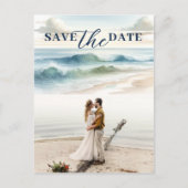 Waterverf Beach Waves Coastal Save the Date Aankondigingskaart (Voorkant)