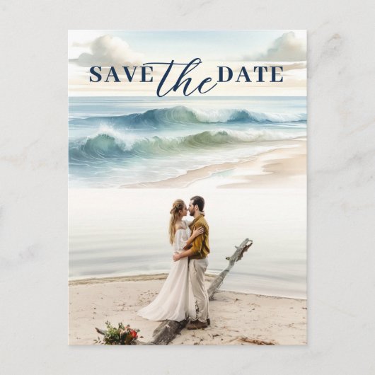 Waterverf Beach Waves Coastal Save the Date Aankondigingskaart (Voorkant)