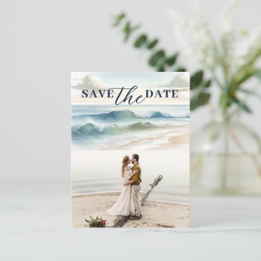 Waterverf Beach Waves Coastal Save the Date Aankondigingskaart (Staand voorkant)