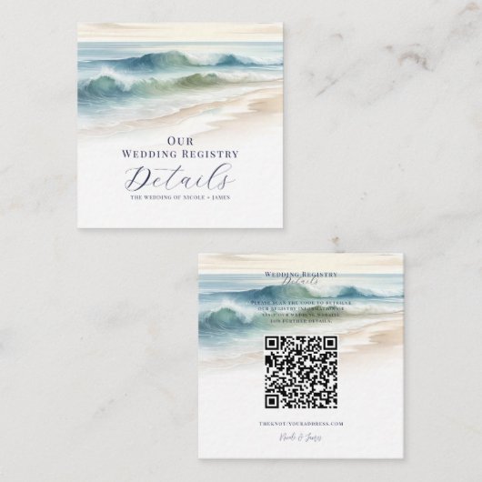 Waterverf Beach Waves Kustregister QR-code Vierkante Visitekaartje (Voorkant / Achterkant)