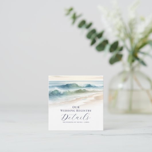 Waterverf Beach Waves Kustregister QR-code Vierkante Visitekaartje (Staand voorkant)