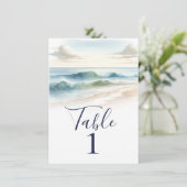 Waterverf Beach Waves Rustieke Bruiloft Tafel Numm Kaart (Staand voorkant)