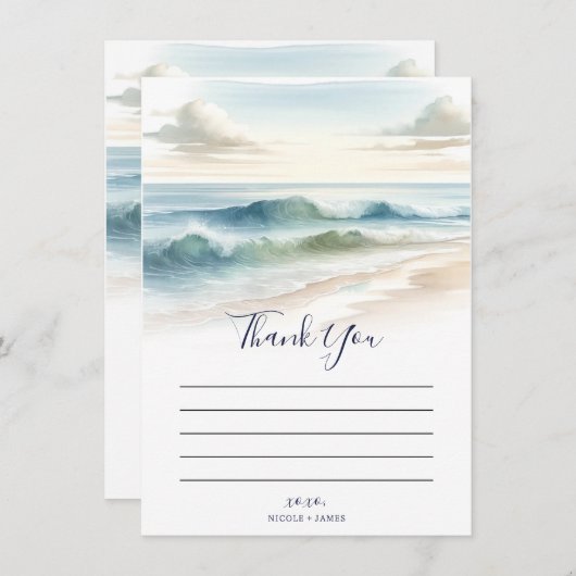 Waterverf Beach Waves Rustieke Kust Dank u Kaart (Voorkant / Achterkant)