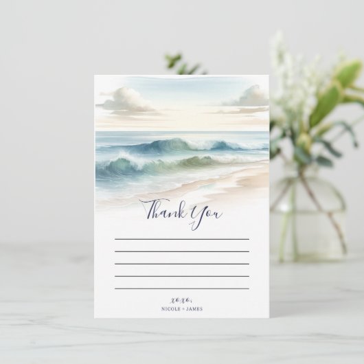 Waterverf Beach Waves Rustieke Kust Dank u Kaart (Staand voorkant)
