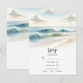 Waterverf Beach Waves Rustieke Kustbruiloft RSVP Kaart (Voorkant / Achterkant)
