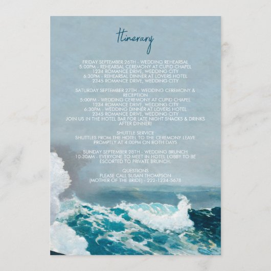 Waterverf Beach Waves Weduwprogramma Programmakaart (Achterkant)