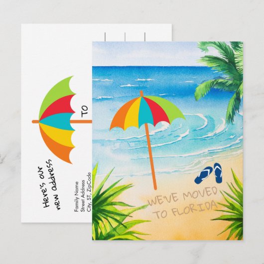 Waterverf Beach We verhuisden naar Florida New Add Aankondigingskaart (Voorkant / Achterkant)