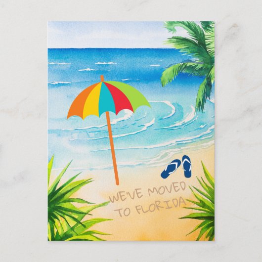 Waterverf Beach We verhuisden naar Florida New Add Aankondigingskaart (Voorkant)