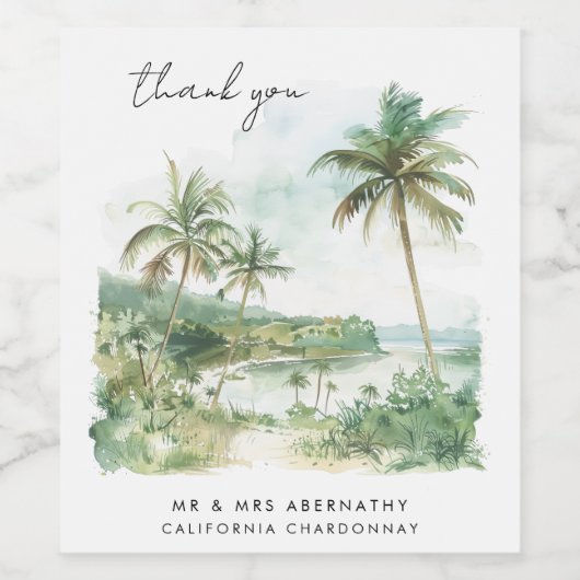 Waterverf Beach Weddenschap Bedankt Wijn Etiket (Enkel label)