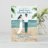 Waterverf Beach Weddenschap Black Couple Kaart (Staand voorkant)