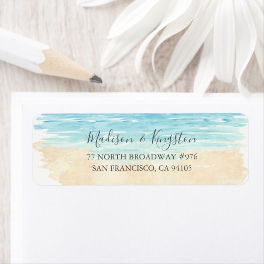 Waterverf Beach Weddenschap Return-adreslabel Etiket (Insitu)