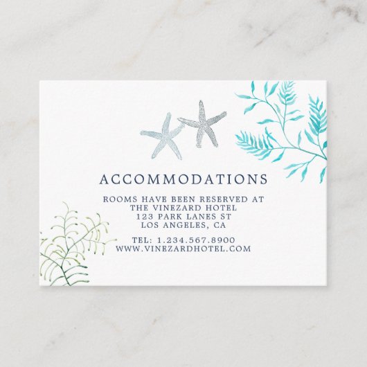 Waterverf Beach Wedding Accommododations seaweed Informatiekaartje (Voorkant)