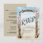 Waterverf Beach Wedding Arch met Rozen RSVP Kaartje (Voorkant / Achterkant)
